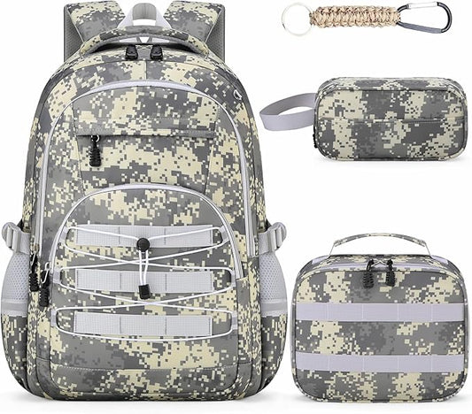 School Backpacks for Boys - 4pcs Camo Boys Backpacks with Lunch Box Set for Kids Teens Elementary Middle School, 18″ Large Capacity Students Bookbag, Perfect for Travel