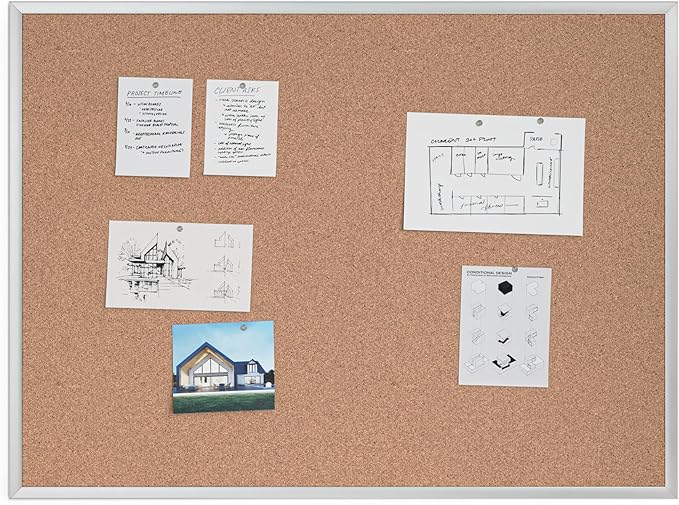 U Brands Cork Bulletin Board, 36" x 48" Inches, Silver Aluminum Frame (022U00-01)