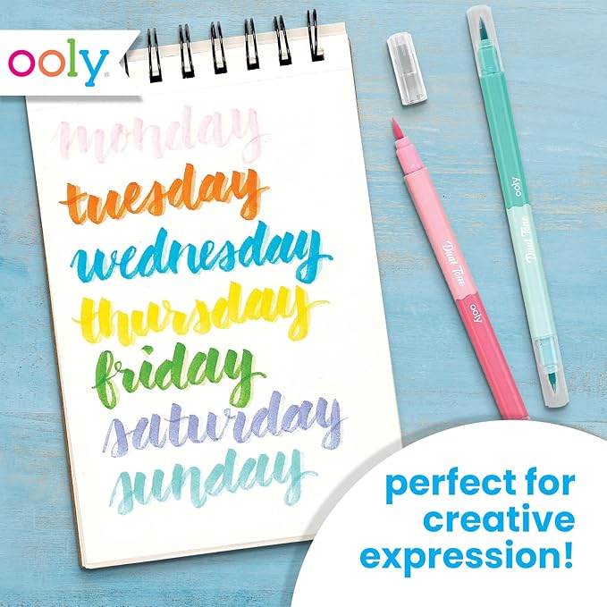 Ooly Dual Tone Double Ended Calligraphy Markers, 12 Brush Tip Markers, 24 Colors, Pens for Writing & Hand Lettering, Dual Tip Calligraphy Pens, Acid-Free Ink