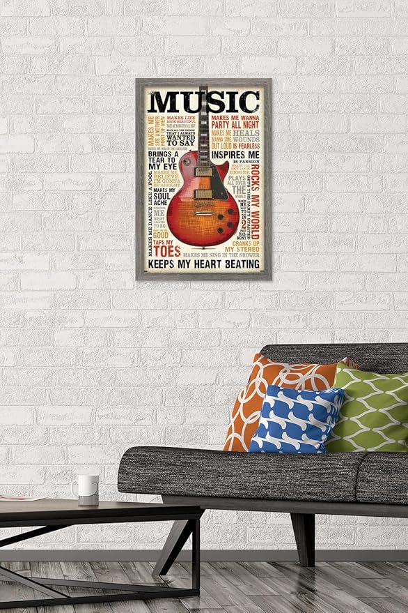 Trends International Music Inspires Me Wall Poster, 14.725" x 22.375", Barnwood Framed Version