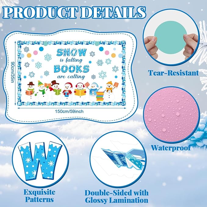 Winter Reading Bulletin Board Decoration Set Snowman Snowflake Classroom Decoration Snow is Falling Books are Calling Paper Cutouts Christmas Bulletin Board for School Home Wall Holiday Supplies