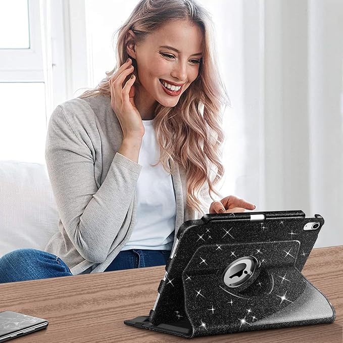Fintie Rotating Case for iPad (A16) 11th Generation 11 Inch (2025), iPad 10th Generation 10.9 Inch (2022) - [Built-in Pencil Holder] 360 Degree Rotating Protective Stand Cover, Glittering Black