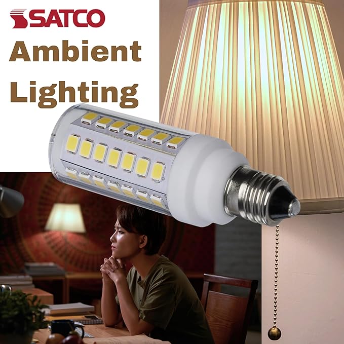 Satco 5W T6 LED Mini Candelabra Bulb, Clear Finish, 5000K Natural Light, 120 Volt, Residential Commercial, Indoor Enclosed Fixtures, Damp Locations, Chandeliers, Pendants, Accent Lighting