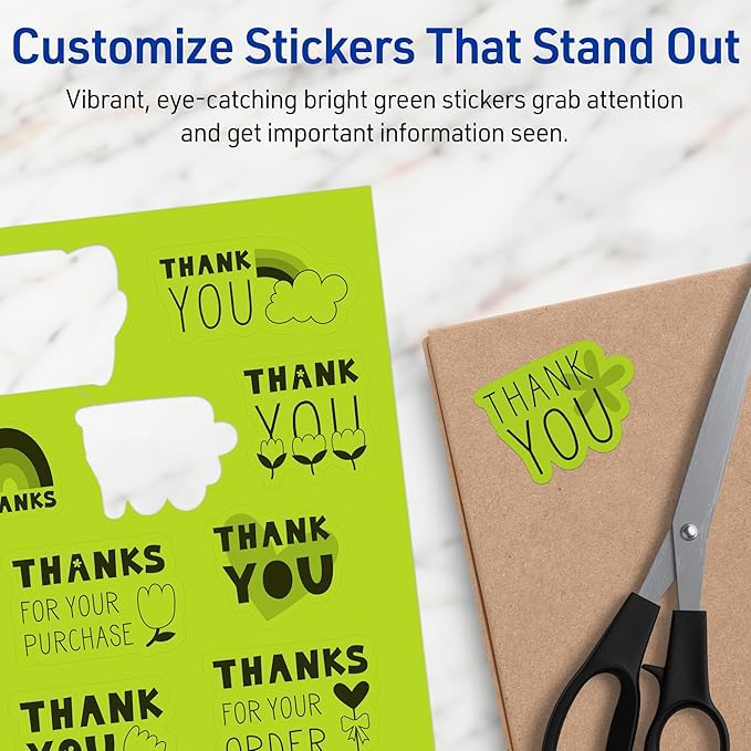 Avery Printable Sticker Paper, 8-1/2" x 11", Full-Sheet Labels, Bright Green Labels, Laser/Inkjet Printable, 10 Total, Great for Packaging and Stickers