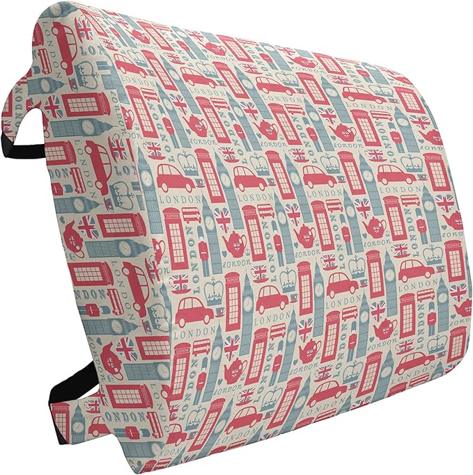 Ambesonne London Lumbar Back Support Pillow, Popular British Culture Elements Retro Colors Flag Patterned Hearts, High Density Foam for Office Chairs Car Seats, 14" x 13", Coral Bluegrey