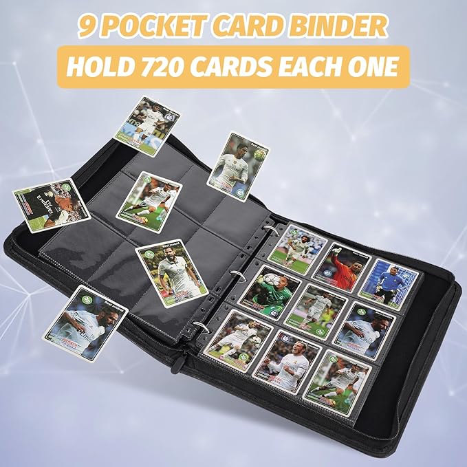 9 Pocket Card Binder, Premium Zip Trading Card Binder, 720 Double Sided Pocket PU Card Collection Binder, Collector Card Album, Card Folder for MTG, TCG, Sports Cards, Game Cards (Grey1)