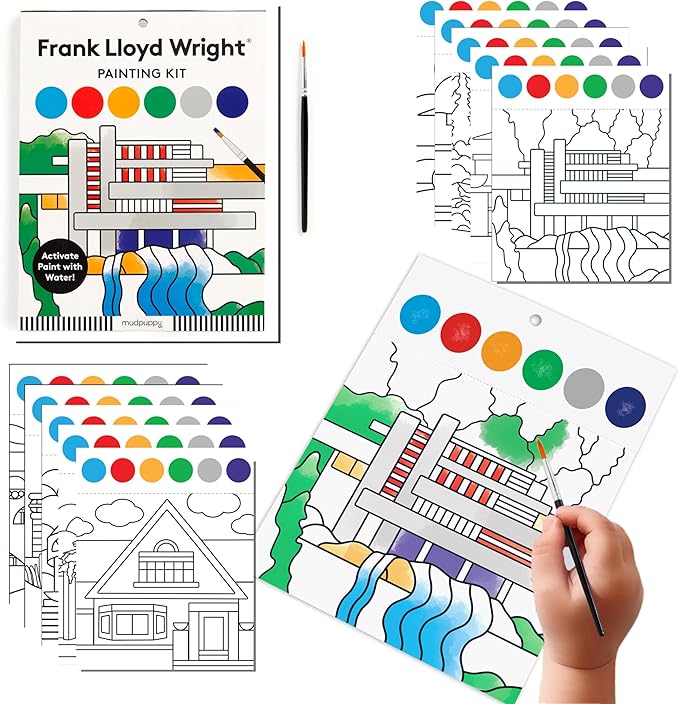 Mudpuppy Frank Lloyd Wright – Painting Kit with Illustrations of Geometric Patterns and Designs for Children Ages 5 and Up