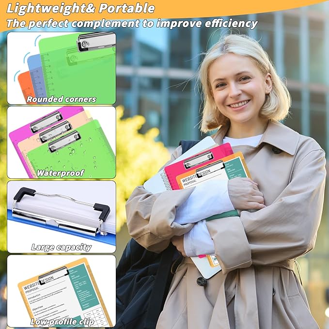 20 Pcs Plastic Clipboards Bulk with Scale Lines 20 Assorted Colors Clear Colored Clip Board 12.5 x 9 in Standard A4 Letter Size Low Profile Clipboard Portable for Classroom Office Supplies Students