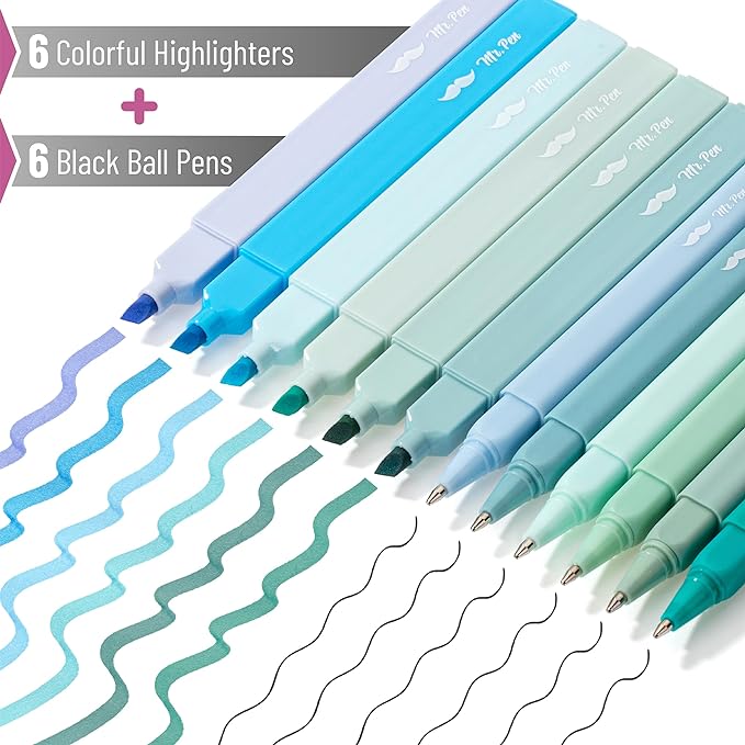 Mr. Pen- Aesthetic Green Bible Highlighter Pens, No Bleed, Black Ink, 12 Pack