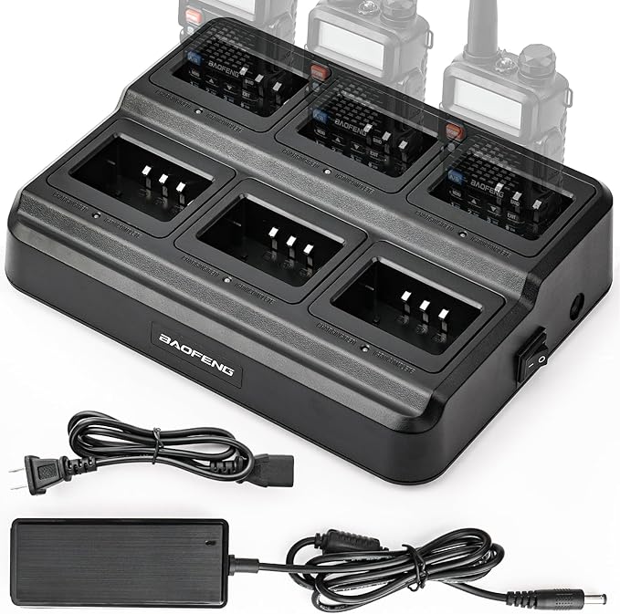 BAOFENG UV-5R Six Way Charger Multi Unit Charging Station for BF-F8HP UV-5R UV-5RPro UV-5X3 Walkie Talkies and Batteries