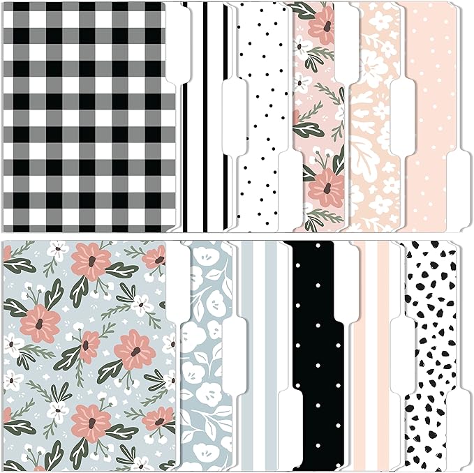 Cute File Folders, Set of 12 3-Tab Letter Size Decorative File Folders Boho Colored Manilla 8.5 x 11 Filing – Pretty Designer Home Office School Supplies (Harmony)