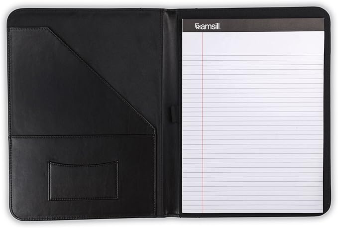 Samsill Contrast Stitch Faux-Leather Padfolio, Business Portfolio for Men and Women, Resume Document Organizer with 8.5 x 11 Inch Writing Pad, Black