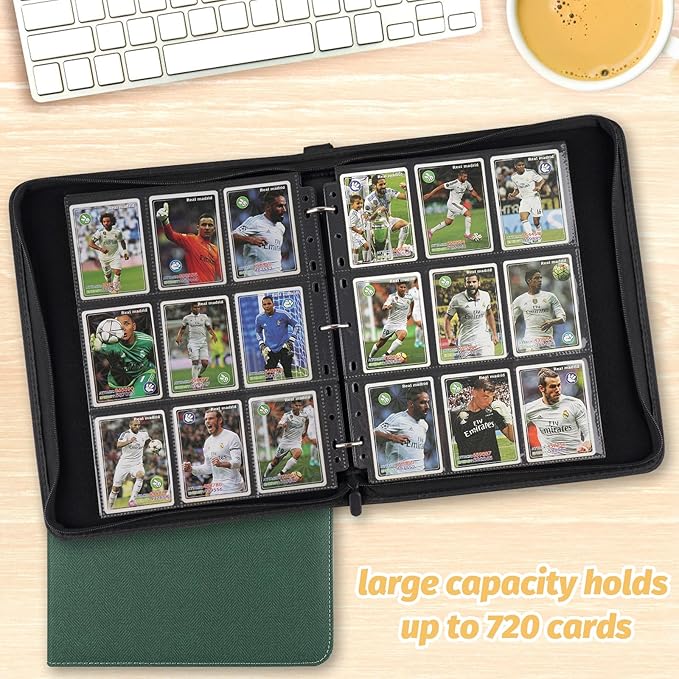 9 Pocket Card Binder, Premium Zip Trading Card Binder, 720 Double Sided Pocket PU Card Collection Binder, Collector Card Album, Card Folder for MTG, TCG, Sports Cards, Game Cards (Dark Green 1)