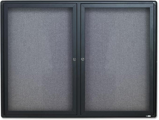 Quartet Bulletin Board, 4' x 3' Enclosed Fabric Notice Board, Lockable Swing Doors, Graphite Frame (2364L)