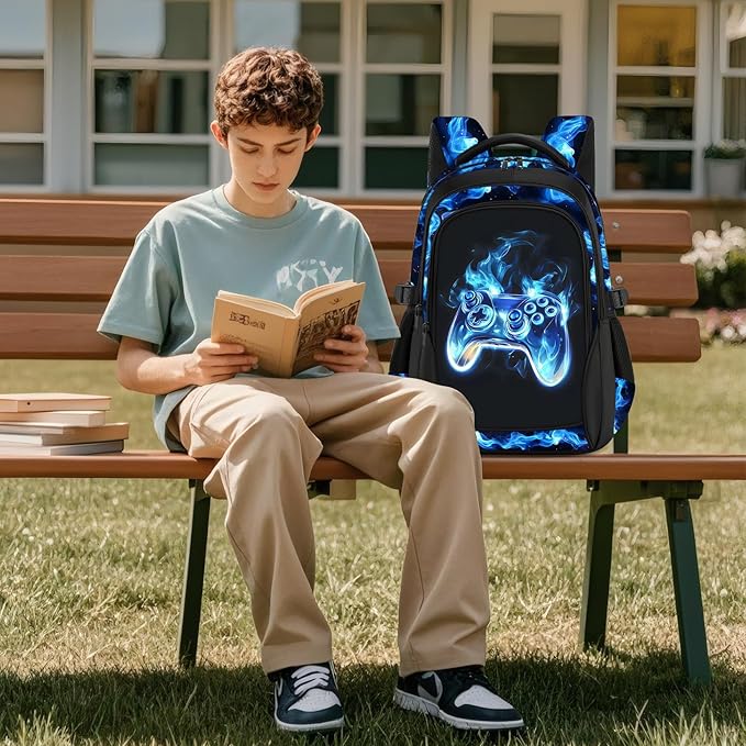 Kids Backpack for Boys - Gamer Boys Backpacks for Kids Teens Elementary Middle School, 17″ Large Capacity Students Bookbag, Perfect for Travel and School