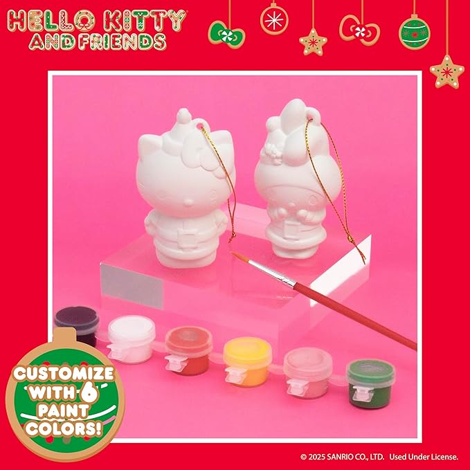 Hello Kitty® & My Melody™ Paint Your Own Christmas Ornaments Kit, DIY Ceramic Holiday Craft Set, 2-Pack