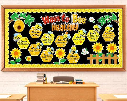 Ways to Bee Healthy Bulletin Board for Classroom Decoration Summer Bee Classroom Decoration Healthy Paper Cutouts Summer Healthy Habits Bulletin Board Decorations for School Wall Decor Supplies