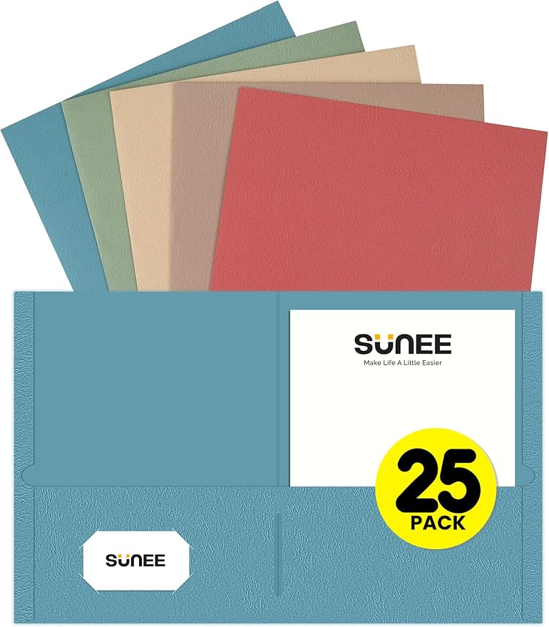 SUNEE Folders with Pockets(25 Pack, Retro Colors), 2 Pocket Folders Fit Letter Size Paper, Paper File Folder for School Office Home Bussiness