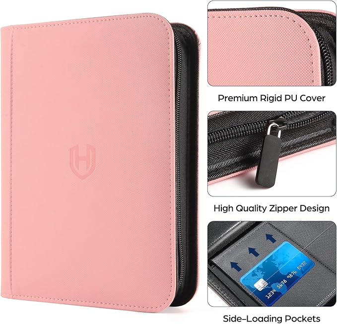 Card Binder 4 Pocket with Zipper, 288 Pockets Trading Card Holder Book, Premium PU Cover Zip Folder Binder, Side Loading Carrying Case Binder Album for TCG, MTG, Sports Cards, Game Cards