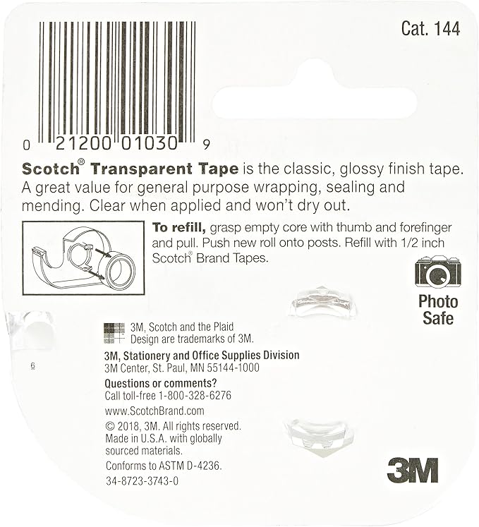 Scotch Transparent Tape 12'' X 4501 ea,(Pack of 2)