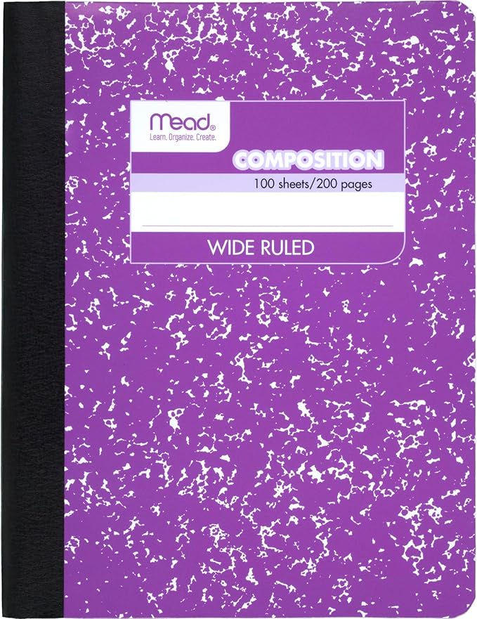 Mead Composition Notebook, Wide Ruled Paper, 7-1/2" x 9-3/4", 100 Sheets, Black Marble (09910)