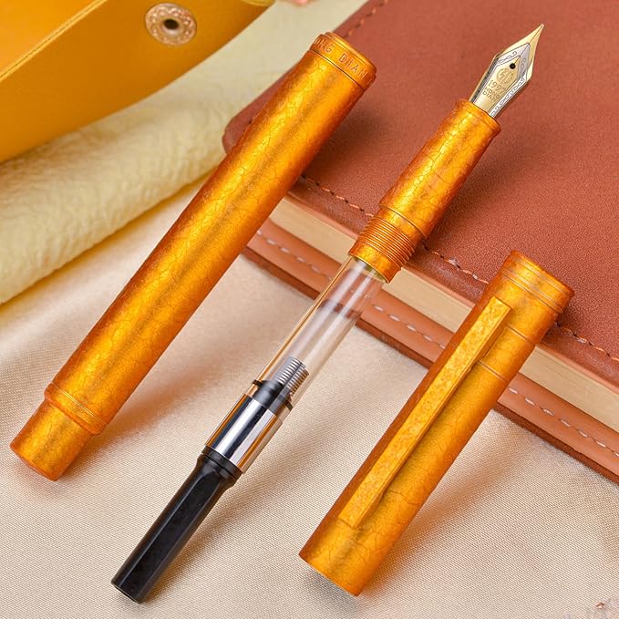 Hongdian 1851 Forest Fountain Pen Golden Ice Flowers, Medium Nib Classic Design with Converter and Metal Pen Case