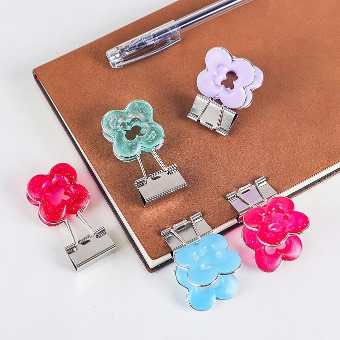 Flower Shape Medium Paper Clips，Binder Clips, Easy Grip, Assorted Color, School Office Supplies，10 Pcs/Set