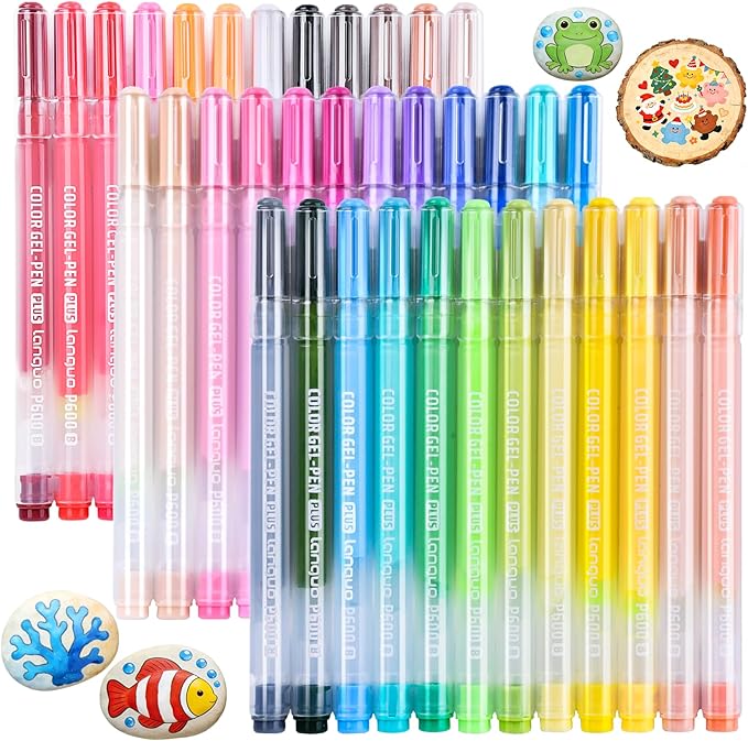 36 Colored Gel Pens Set, Glitter Gel Pens for Adult Coloring Books, No Bleed Through Acrylic Paint Markers, Medium Point Art Colored Pens Kit for Drawing, Sketching
