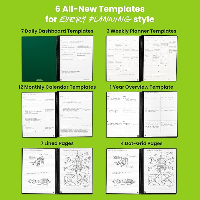 Rocketbook Flex Reusable Planner, Smart Undated, Daily, Weekly, Monthly, Annual Calendar Templates, Letter Size 8.5x11, Teal (Pack of 1)