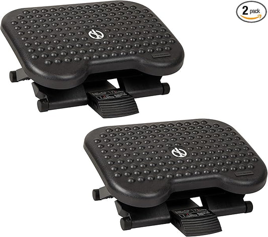 Mind Reader Foot Rest, Under Desk at Work, Ergonomic, Height Adjustable, Office, Plastic, 17" L x 13" W x 6.25" H, Set of 2, Black