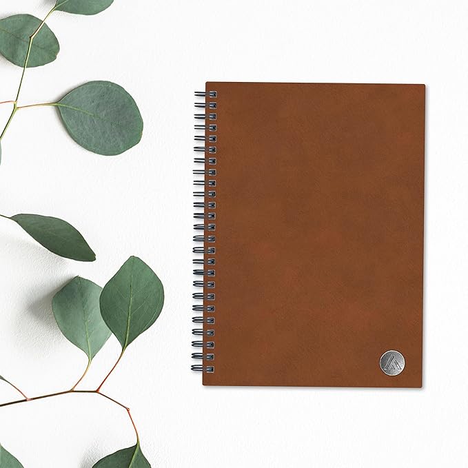 Blue Sky ASMBLD Undated Notebook, 160 Pages, 5.75" x 8.5", Safety Wirebound, Tan Faux Leather Cover, Lined Pages, Durable, Perfect for Office, Home, School, Journals