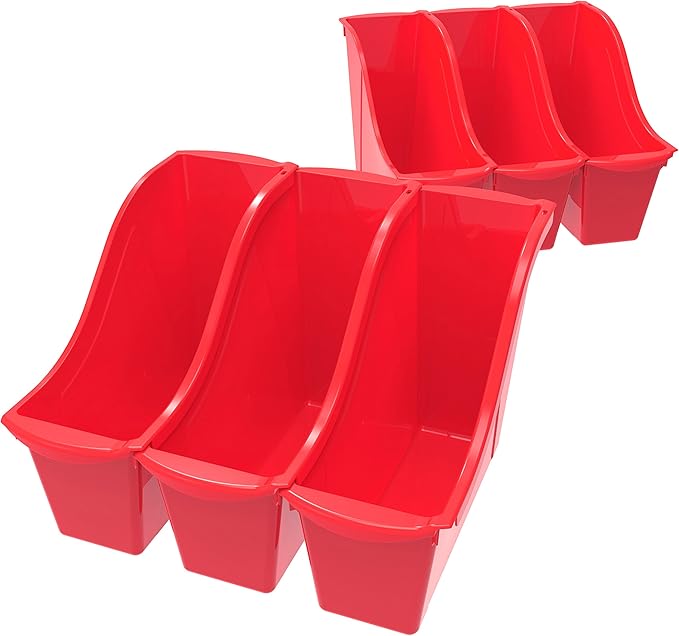 Storex Small Book Bin – Interlocking Plastic Organizer for Home, Office and Classroom, Red, 6-Pack (71109U06C)