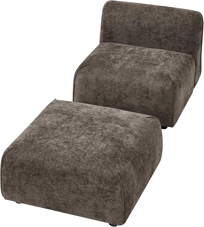 Christopher Knight Home Milio Modern Accent Chair with Ottoman Foot Rest, Wooden Frame Club Chair and Ottoman, Comfy Living Room Lounge Chair with Coffee Table, Single Sofa and Footstools, Brown