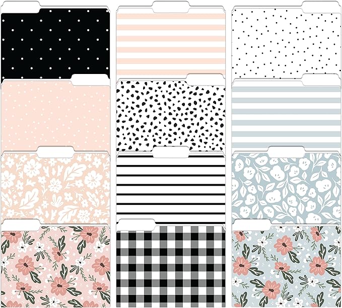 Cute File Folders, Set of 24 3-Tab Letter Size Decorative File Folders Boho Colored Manilla 8.5 x 11 Filing – Pretty Designer Home Office School Supplies (Harmony)