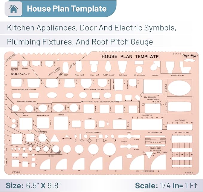 Mr. Pen- House Plan, Interior Design and Furniture Templates, Drafting Tools and Ruler Shapes for Architecture - Set of 3