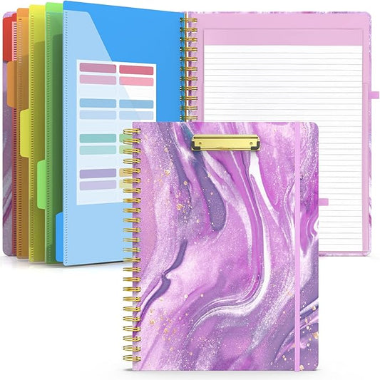 Sooez Clipboard Folio with Refillable Notepad, Folder with 10 Storage Pockets for Letter Size, Spiral Clipboard Notebook, Cute Portfolio for School, Office & Nursing