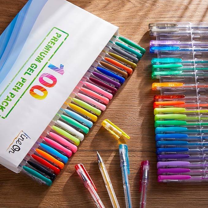 100 Pack Gel Pens Set, 50 Colors Gel Pens with 50 Refills Gel Pen Set for Adult Coloring Books Drawing Doodling Art Markers