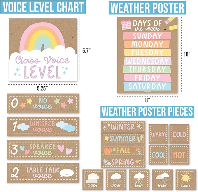 Hadley Designs Classroom Calendar Set Bulletin Board Decorations - School Calendar for Classroom Elementary, Preschool Must Haves, Homeschool & Daycare Essentials, Kraft Teacher Calendars