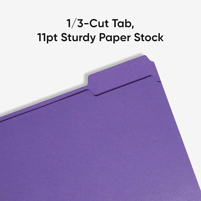 Smead Standard File Folders, Purple, 1/3-Cut Tabs, Letter Size (13043), 100 Count (Pack of 5)