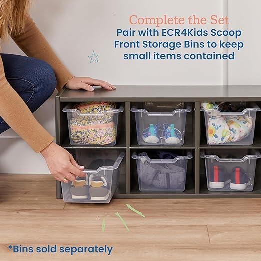 ECR4Kids Streamline 10 Cubby Tray Storage Cabinet, 2x5, Classroom Furniture, Grey Wash