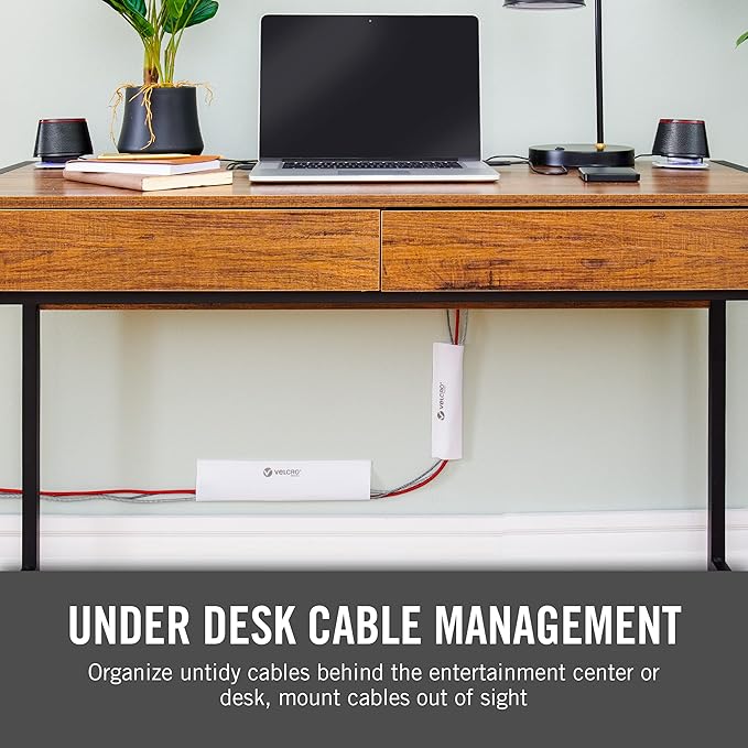 VELCRO Brand Mountable Cable Management Sleeve | Cord Hider Mounts on Walls or Desk | Pefect Wire Organizer for Home or Office | Removable Damage Free Adhesive | 12in White, 2pk, 12in - 2Pk