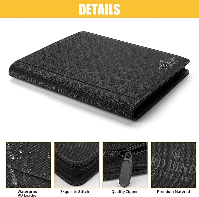 Toploader Binder,Toploader Hard Cases, 9-Pocket Pages Sleeves Hold up 288 Cards.Toploader Card Binder with Sleeves for “3×4” rigid，Card Holder(black)
