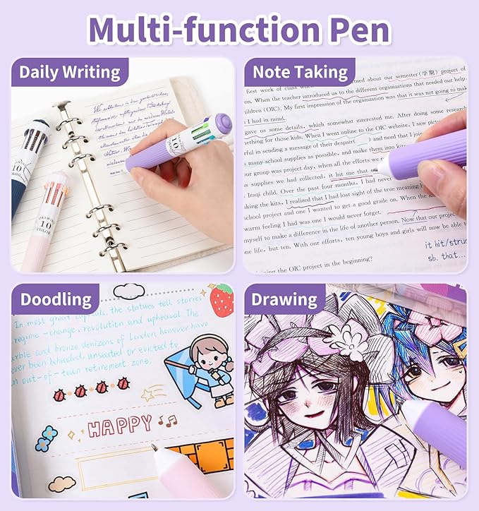 3 Park Multicolor Pens, 10-in-1 Colored Ballpoint Pen, 28 Colors, 0.8mm Fine Point Smooth Writing, Retractable Ballpoint Pens for Office School Students Children