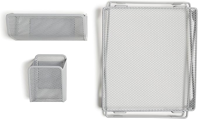 U Brands Mesh Locker Organization Kit, Includes Magnetic Cup, Folding Shelf and Bin, 3 Pieces (Grey)