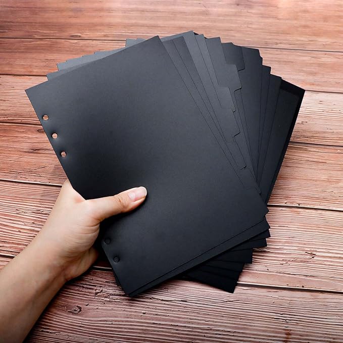 2 Set A5 Binder Dividers Black Plastic Index Divider Blank Side 7 Tabs Top 5 Tabs Planner Insets 12 Sheets Refillable Page Protectors for 6 Ring Binder Notebook