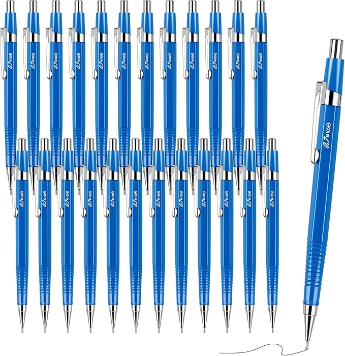 Gueevin 24 Pcs Mechanical Pencil Metal Penpoint Mechanical Pencil Retractable Automatic Drafting Pencils Refills for Writing Drawing Signature (0.7mm,Blue)