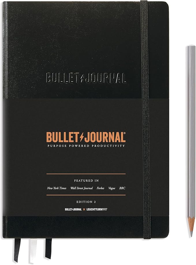 LEUCHTTURM1917 The Official Bullet Journal Edition 2 - Notebook Built for BuJo, Medium A5 204 Pages of 120gsm Paper, With Bujo Pocket Guide (Black)