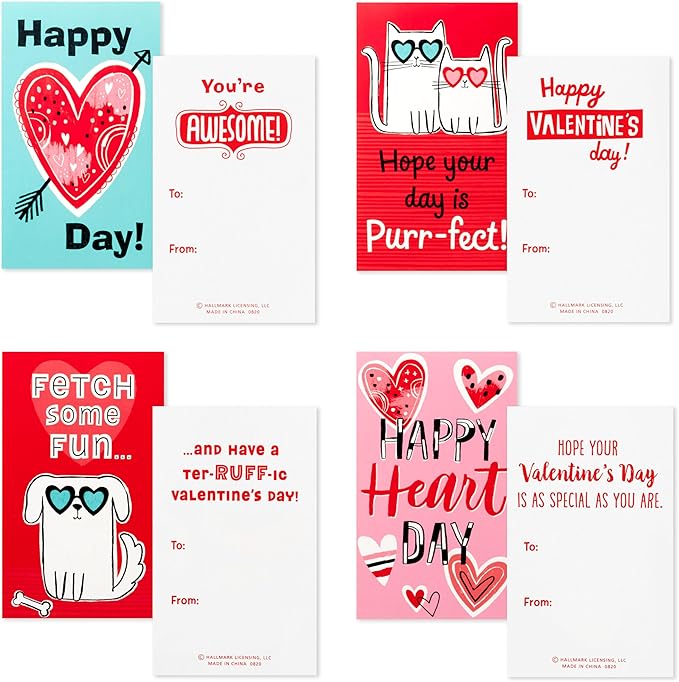 Hallmark Valentines Day Cards and Mailbox for Kids School Classroom Exchange, Doodle Hearts (1 Box, 32 Valentine Cards, 35 Stickers, 1 Teacher Card)