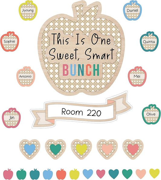 Carson Dellosa True to You 59-Piece This is One Sweet, Smart Bunch Motivational Bulletin Board Set, Heart and Apple Modern Décor for Bulletin Board, Cork Board, and Natural Classroom Decor, 110587