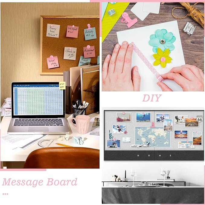 310 Pcs Push Pins Set, Pink Thumb Tacks Decorative Push Pins for Cork Board with Hook Pushpin Clip 5 Style Office Accessories for Cork Board Map Office (Pink)